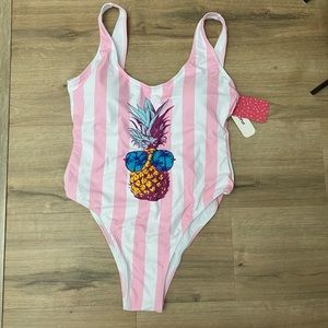 NWT PatPat One Piece Pineapple Stripe Swimsuit Sz M